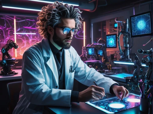 electrophysiologist,theoretician physician,technologist,neuroscientist,neurologist,microsurgeon,neurobiologist,doktor,scientist,dj,toxicologist,man with a computer,neurosurgeon,doctorandus,computerologist,genocyber,laboratory,cryptologist,neurobiologists,researcher,Illustration,Realistic Fantasy,Realistic Fantasy 25