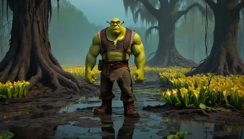 the ugly swamp,swamp,skaar,ogre,orc,drax,hulka,deadmarsh,outworld,half orc,swampy,avenger hulk hero,shrek,dagobah,paleobotanist,bayou,orcish,orcs,swampy landscape,frowick,Art,Artistic Painting,Artistic Painting 27