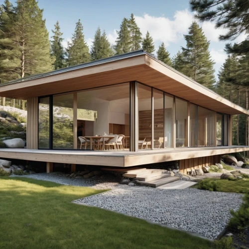 timber house,forest house,modern house,mid century house,snohetta,3d rendering,dunes house,prefab,summer house,wooden house,revit,bohlin,arkitekter,sketchup,prefabricated,modern architecture,house in the forest,inverted cottage,cubic house,wooden decking