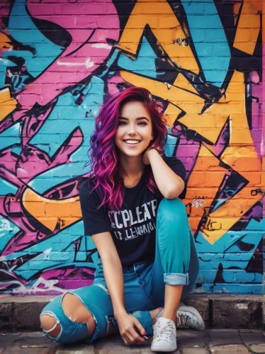 hilda,purple background,colorful background,maeve,brick wall background,blue hair,ariela,julissa,girl in t-shirt,lilyana,kalyn,leela,marzia,grunge,purple wallpaper,zelada,juliani,skrillex,brick background,zumiez,Illustration,Vector,Vector 21