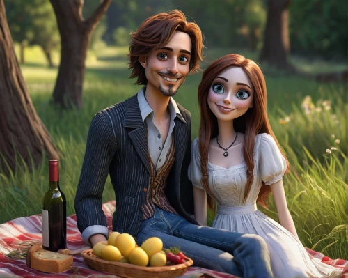 tangled,cute cartoon image,girl and boy outdoor,romantic scene,picnic,sommersby,vintage boy and girl,picnicking,apple pair,honeymoon,flightless bird,beautiful couple,polynices,romantic portrait,fairytale,madding,a fairy tale,picnics,fairy tale,boy and girl,Conceptual Art,Daily,Daily 32