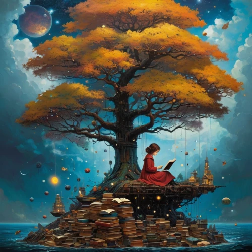 fantasy picture,magic tree,tree of life,fantasy art,tree house,floating island,mushroom island,bodhi tree,colorful tree of life,mushroom landscape,world digital painting,storybook,neverland,girl with tree,the girl next to the tree,the japanese tree,bonsai,treehouse,fantasy landscape,tree mushroom,Photography,General,Commercial