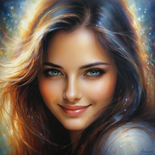 mystical portrait of a girl,romantic portrait,girl portrait,beautiful young woman,fantasy portrait,behenna,women's eyes,young woman,fantasy art,portrait background,art painting,beautiful woman,world digital painting,beautiful girl,oil painting on canvas,photo painting,markarian,evgenia,beautiful face,pretty young woman,Conceptual Art,Daily,Daily 32