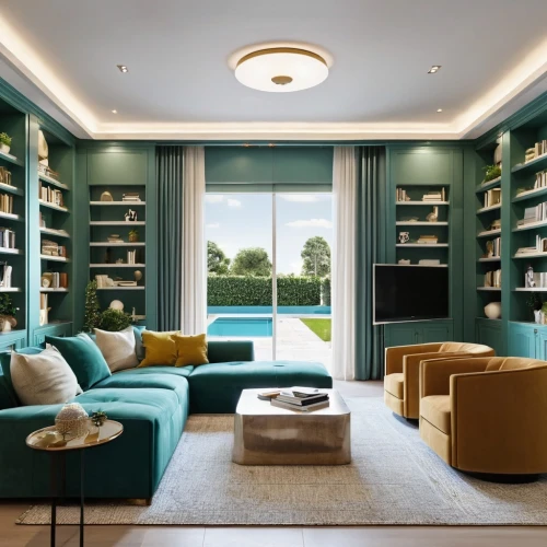 mahdavi,livingroom,turquoise leather,luxury home interior,turquoise,modern living room,minotti,great room,color turquoise,living room,sitting room,contemporary decor,apartment lounge,bookshelves,modern room,bookcases,family room,blue room,luxe,turquoise wool,Photography,General,Realistic