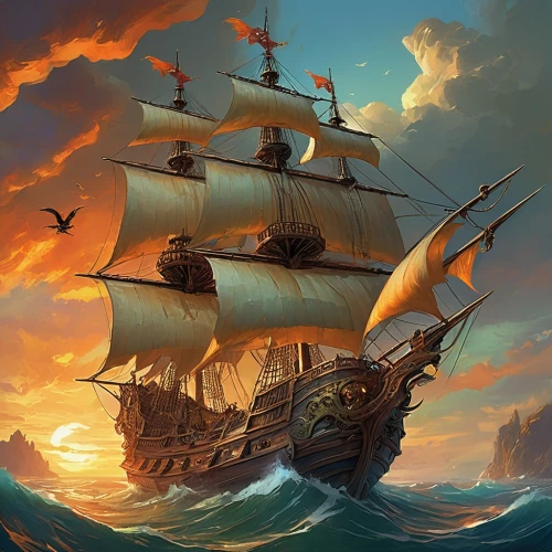 sea sailing ship,sailing ship,sail ship,galleon,pirate ship,caravel,sailing ships,sea fantasy,tallship,whaleship,commandeer,three masted sailing ship,privateering,fireships,merchantman,maelstrom,voyaging,longship,mayflower,skyship,Conceptual Art,Fantasy,Fantasy 18