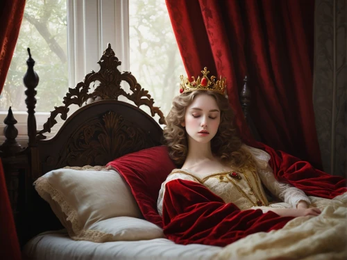 woman on bed,noblewoman,odalisque,bedchamber,queen of hearts,queen cage,bedelia,leighton,beaufoy,elizabeth i,duchesse,queen anne,emperatriz,melisandre,girl in bed,archduchess,carmilla,catherine,the sleeping rose,queen of the night,Illustration,Paper based,Paper Based 19