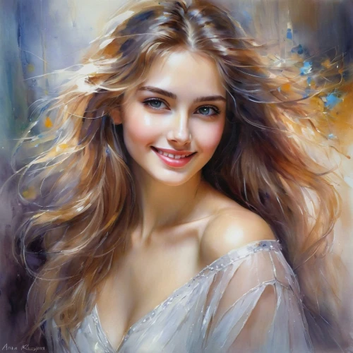 donsky,romantic portrait,young woman,girl portrait,dmitriev,mystical portrait of a girl,pushkina,oil painting,evgenia,yuriev,art painting,beautiful young woman,photo painting,young girl,woman portrait,oil painting on canvas,bohemian art,nestruev,fantasy portrait,portrait of a girl,Illustration,Paper based,Paper Based 11