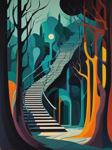 bawden,baskervilles,travel poster,caligari,winding steps,mirkwood,sci fiction illustration,baskerville,night scene,dieckmann,game illustration,halloween illustration,dixit,halloween poster,mysterium,darktown,murnau,kempff,oxenden,fairhurst,Illustration,Vector,Vector 06