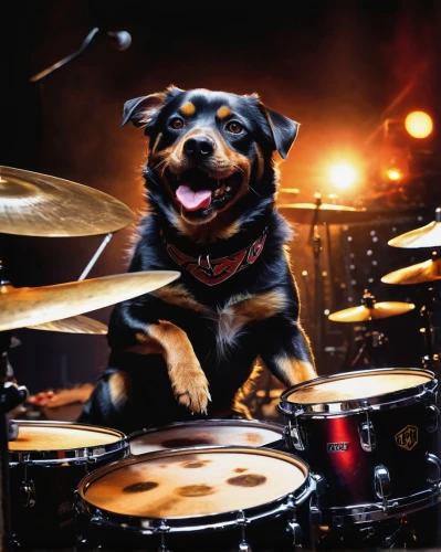 barkman,dogstar,portnoy,cheerful dog,drummer,bonzo,bongo,zildjian,kottak,dogana,dog,rottweiler,drummey,street dog,terrier,drumming,muttalib,woofer,pawlawski,jazz drum,Illustration,Retro,Retro 22