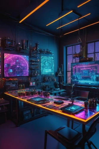 computer room,cyberpunk,laboratory,electroluminescent,electrohome,working space,creative office,neon cocktails,game room,workstations,workbenches,workspaces,oleds,aqua studio,plasma lamp,aquarium,cyberscene,ufo interior,cybercafes,computer workstation,Art,Classical Oil Painting,Classical Oil Painting 38