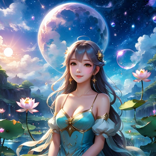 moon and star background,fantasy portrait,fantasy picture,luna,moonflower,cielo,fairy galaxy,lunar,zodiac sign libra,flower fairy,stars and moon,diwata,fairie,blue moon rose,fantasy art,moon and star,faerie,sun moon,fairy queen,longmei,Illustration,Realistic Fantasy,Realistic Fantasy 01