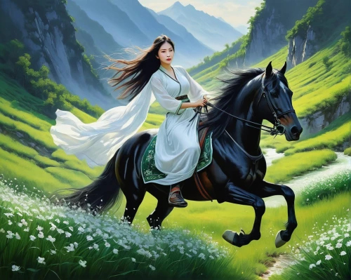 a white horse,fantasy picture,galadriel,andalusians,white horse,cheval,silmarillion,horseback,andalusian,kahlan,pevensie,epona,the spirit of the mountains,seregil,lilly of the valley,noldor,white horses,centaur,lily of the field,glorfindel,Conceptual Art,Fantasy,Fantasy 12