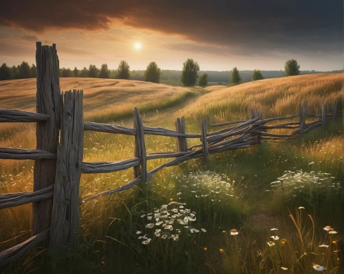 meadow landscape,pasture fence,prairies,grasslands,meadow,fenceline,yellow grass,rural landscape,wheatfield,summer meadow,grassland,meadow rues,wooden fence,farm landscape,landscape background,salt meadow landscape,mountain meadow,meadow in pastel,small meadow,wheatfields,Illustration,Realistic Fantasy,Realistic Fantasy 17