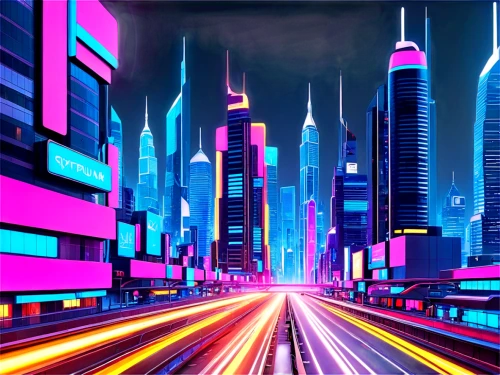 cybercity,colorful city,cityscape,futuristic landscape,cybertown,city highway,superhighways,metropolis,city at night,neon arrows,cyberscene,city skyline,fantasy city,cityzen,tokyo city,cities,cyberport,cyberworld,city lights,futuristic,Conceptual Art,Sci-Fi,Sci-Fi 06