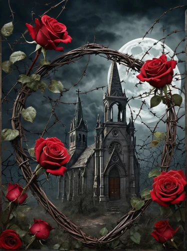 gothic style,gothic,haunted cathedral,rosebushes,halloween background,dark gothic mood,gothic church,ravenloft,landscape rose,way of the roses,red roses,witch house,covens,the haunted house,haunted house,rosevelt,romantic rose,witch's house,fantasy picture,horrorland,Art,Classical Oil Painting,Classical Oil Painting 02