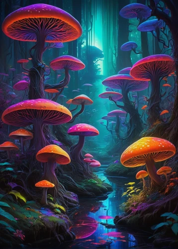 mushroom landscape,mushroom island,fairy forest,forest mushrooms,mushrooms,shrooms,mycena,cartoon forest,toadstools,fairy world,fairy village,forest mushroom,fairytale forest,forest of dreams,elven forest,forest floor,psilocybin,enchanted forest,alien world,fantasy landscape,Illustration,Black and White,Black and White 21