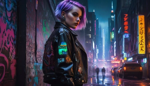 cyberpunk,cyberpunks,motoko,synthetic,replicants,replicant,futuristic,cyberdog,neuromancer,noir,neo,neon light,dystopian,bladerunner,ultraviolet,cyber,polara,neon,jacket,burzenin,Art,Artistic Painting,Artistic Painting 39