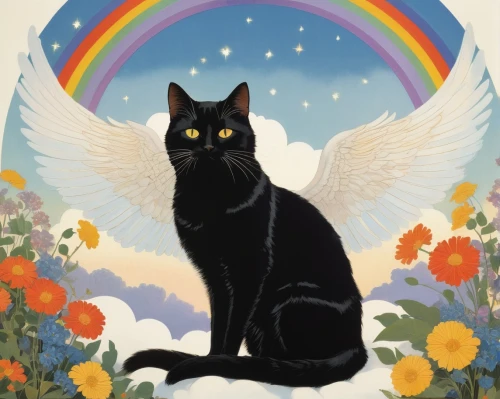 ravenpaw,magpie cat,cat vector,capricorn kitz,skyclan,thunderclan,starclan,riverclan,windclan,rainbow background,kittikachorn,nyan,shadowclan,graystripe,black cat,jiji the cat,raimbow,black angel,kitt,cat image,Illustration,Retro,Retro 15