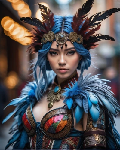 asian costume,kitana,female warrior,yuanji,warrior woman,blue enchantress,feather headdress,bellona,ancient costume,fantasy woman,fantasy art,daxia,xixia,amihan,longmei,fantasy portrait,dianbai,inara,mongolian girl,morrigan,Photography,Documentary Photography,Documentary Photography 21