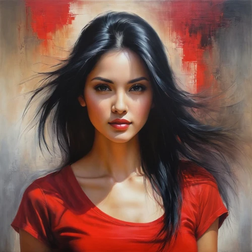 vietnamese woman,asian woman,donsky,girl portrait,romantic portrait,mystical portrait of a girl,young woman,kordic,man in red dress,oriental girl,elektra,art painting,portrait of a girl,dmitriev,geisha girl,hoang,nestruev,youliang,jeanneney,red background,Conceptual Art,Daily,Daily 32