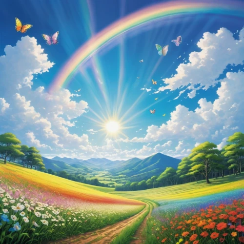 rainbow background,rainbow pencil background,rainbow,sunburst background,rainbow bridge,rainbow clouds,rainbow butterflies,colors rainbow,rainbow colors,colorful background,arcobaleno,nature background,pot of gold background,raimbow,rainbow and stars,background colorful,windows wallpaper,rainbows,rainbow pattern,landscape background,Illustration,Japanese style,Japanese Style 05