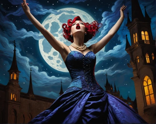 blue enchantress,fantasy picture,lady of the night,queen of the night,rasputina,blue moon rose,vampire woman,megara,vampire lady,celestina,moonlit night,vampyre,bewitching,world digital painting,burlesques,fantasy portrait,operetta,samhain,mezzosoprano,morwen,Illustration,Abstract Fantasy,Abstract Fantasy 19