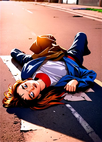 roadkill,a pedestrian,pedestrian,woman laying down,dematteis,street chalk,asphalt,pixton,jaywalking,fallen down,siryn,rotoscoping,rotoscoped,comic halftone woman,curb,comic style,floored,pavement,road marking,on the ground,Illustration,American Style,American Style 13