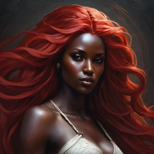 niobe,huiraatira,ororo,binti,oluchi,melisandre,red skin,red head,angolan,seelie,starfire,toccara,nubian,danai,maedhros,sigyn,fantasy portrait,redd,ariel,african woman,Conceptual Art,Fantasy,Fantasy 11