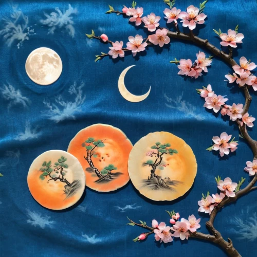 kimono fabric,plum blossoms,japanese floral background,apricot flowers,apricot blossom,oriental painting,chuseok,almond blossoms,mid-autumn festival,moon and foliage,plum blossom,fruit blossoms,hanami,flower painting,japanese art,moons,blue birds and blossom,peach tree,apricots,sakura blossoms,Unique,Design,Knolling
