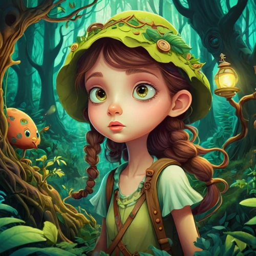 fairie,arrietty,fae,game illustration,fairy tale character,fairy forest,storybook character,mandora,little girl fairy,kids illustration,merida,faery,children's background,forest background,cute cartoon character,fairy world,serafina,agnes,girl with tree,dryad,Illustration,Realistic Fantasy,Realistic Fantasy 37