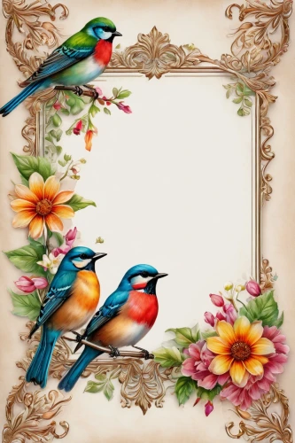 floral and bird frame,flower and bird illustration,bird frame,decorative frame,floral frame,songbirds,birds on a branch,humming bird pair,rosellas,bird painting,flowers frame,flower frame,birds on branch,sunbirds,flower border frame,blue birds and blossom,colorful birds,frame border illustration,finches,flowerpeckers,Photography,General,Fantasy