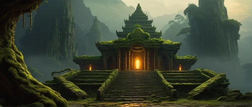 ancient city,labyrinthian,sanctum,poseidons temple,mausoleum ruins,hall of the fallen,the mystical path,angkor,yavin,cartoon video game background,portal,background design,shambhala,ancient house,shrines,ziggurat,fantasy landscape,cambodia,tikal,srivatsa,Illustration,American Style,American Style 12