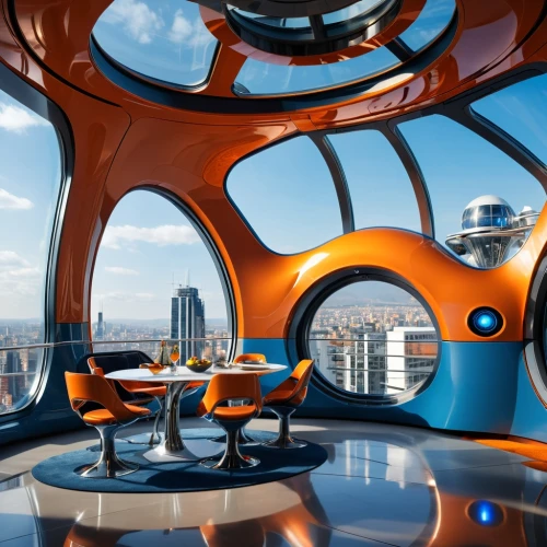 futuristic architecture,spaceship interior,sky space concept,futuristic landscape,arcology,penthouses,sky apartment,futuristic art museum,ufo interior,skybar,portholes,spaceship space,jetsons,skyloft,roof domes,breakfast room,spaceship,skycycle,3d rendering,spaceport,Photography,General,Realistic