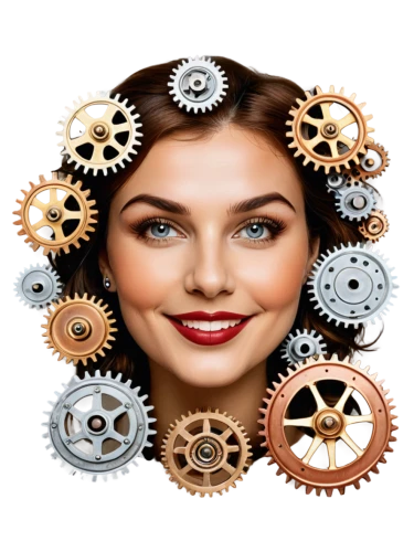women's cosmetics,hypnotherapists,switchboard operator,horologist,numerologist,bussiness woman,self hypnosis,microdermabrasion,watchmaker,correspondence courses,cogwheel,hairdressing salon,chronobiology,modafinil,horoscope libra,steampunk gears,hypnotists,cog wheel,dermabrasion,woman's face,Illustration,Realistic Fantasy,Realistic Fantasy 13