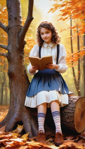 little girl reading,girl with tree,autumn background,children's background,storybook character,mabon,autumn songs,girl studying,the girl next to the tree,girl picking apples,gretel,storybook,autumn idyll,autumn photo session,child's diary,autumn theme,fairy tale character,dorothy,dorthy,the little girl,Art,Classical Oil Painting,Classical Oil Painting 05