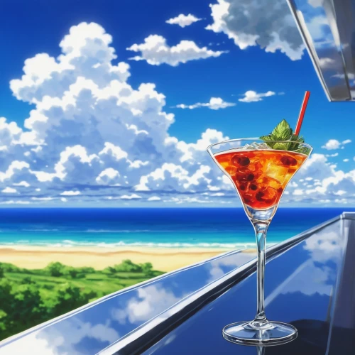 coctail,cocktail,umbrella beach,tsukihime,paradis,summer sky,summer background,dream beach,beach bar,fruitcocktail,oceanview,paradisus,cocktails,cocktail with ice,refreshment,aquarion,tropical drink,skyloft,campari,summer party,Illustration,Japanese style,Japanese Style 05