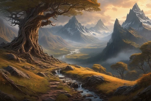 fantasy landscape,mountain landscape,mountain scene,autumn mountains,mountainous landscape,alpine landscape,forest landscape,fantasy picture,landscape background,elven forest,mirkwood,gondolin,hinterlands,fablehaven,high landscape,ithilien,beleriand,the landscape of the mountains,mountain pasture,moss landscape,Conceptual Art,Daily,Daily 01