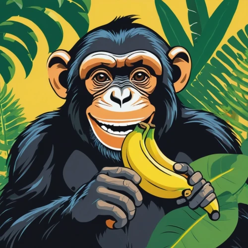 monkey banana,banane,shabani,primatology,bonobo,banana,ape,gorilla,chimpansee,chimpanzee,bonobos,banan,monkeys band,macaco,monke,primatologist,primate,simian,palaeopropithecus,monkeying,Illustration,Vector,Vector 01