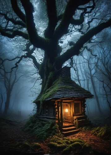 house in the forest,witch's house,tree house,fairy house,treehouse,ancient house,lonely house,witch house,treehouses,little house,carcosa,house silhouette,forest house,tree house hotel,cabin,small house,oakmark,isolated tree,miniature house,small cabin,Art,Artistic Painting,Artistic Painting 03