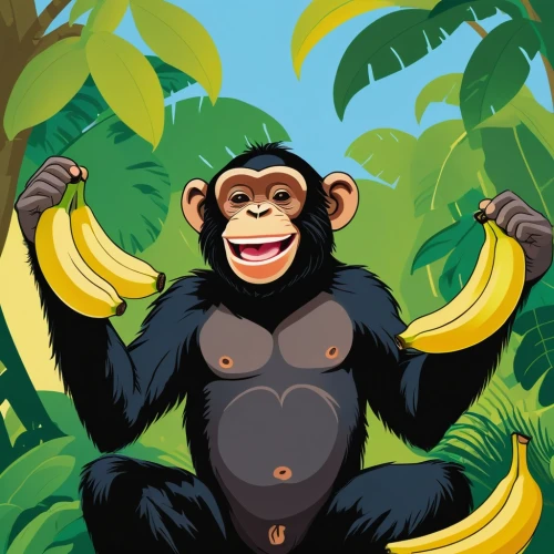 monkey banana,shabani,banane,ape,monke,gorilla,macaco,banan,penan,banana,nanas,chimpanzee,anco,utan,chimpansee,virunga,bonobo,bamana,simian,primatology,Illustration,Vector,Vector 12