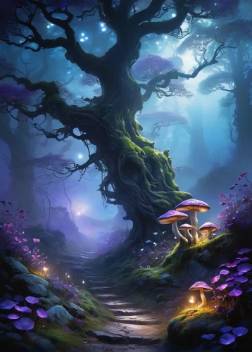 mushroom landscape,fairy forest,fantasy landscape,elven forest,fairy village,enchanted forest,fantasy picture,fae,fairy world,fairytale forest,mushroom island,cartoon video game background,haunted forest,magic tree,forest of dreams,fairyland,forest background,majora,forest landscape,yggdrasil,Conceptual Art,Oil color,Oil Color 03