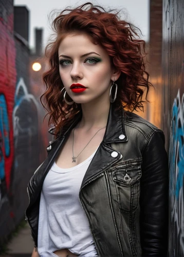 redhair,red head,redheads,red hair,redhead,redhead doll,romanoff,ruadh,irisa,concrete background,leather jacket,delain,brigette,rousse,beautiful young woman,rockabilly style,portrait background,mahvash,female model,young woman,Illustration,Black and White,Black and White 35