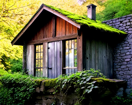 garden shed,springhouse,outbuilding,cottage,little house,wooden hut,small house,small cabin,wooden house,water mill,country cottage,summer cottage,grass roof,miniature house,thatched cottage,greenhut,the water shed,shed,watermill,fisherman's house,Illustration,Black and White,Black and White 20