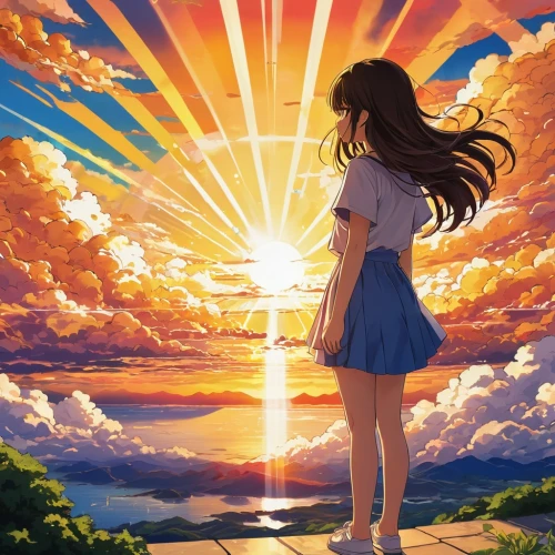 sun,bright sun,kumiko,hikari,bocchi,nouaimi,tiribocchi,euphonious,seishun,ushio,tsumugi kotobuki k-on,himuto,suzumiya,cielo,kazimiya,summer sky,beautiful wallpaper,summer background,sky,mio,Illustration,Japanese style,Japanese Style 04