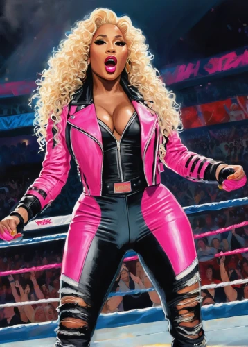 neidhart,toni,lady honor,liv,layla,dana,christi,santana,vickie,trish,naomi,strongwoman,rahonavis,countout,wrestlicious,kharma,kairon,summerslam,fey,pink background,Conceptual Art,Oil color,Oil Color 10