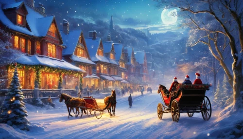 sleigh ride,santa's village,christmas landscape,winter village,christmas snowy background,carriage ride,christmas caravan,winterplace,sleightholme,christmas town,christmas scene,christmasbackground,snow scene,winter background,carolers,christmas wallpaper,santa claus train,winter night,santa sleigh,winterland,Conceptual Art,Fantasy,Fantasy 05