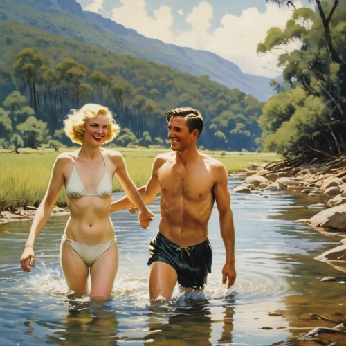 the blonde in the river,bathers,naturism,naturists,adam and eve,marcuse,vintage man and woman,honeymooners,sturges,mcginnis,bellingen,colville,fischl,selleck,eva saint marie-hollywood,sunbathers,mcconaghy,donsky,goodall,swimming people,Illustration,Paper based,Paper Based 12