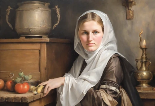 perugini,timoshenko,woman eating apple,woman holding pie,girl in the kitchen,woman drinking coffee,maidservant,girl with bread-and-butter,tymoshenko,girl with cloth,bouguereau,portrait of christi,girl with cereal bowl,girl in cloth,praying woman,portrait of a woman,the prophet mary,clergywoman,candlemas,zuercher,Digital Art,Impressionism