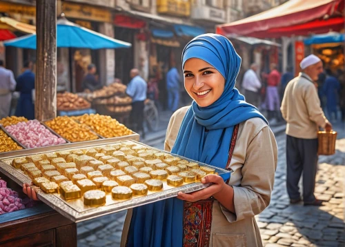 grand bazaar,jerusalemites,souks,woman holding pie,muslim woman,girl with bread-and-butter,islamic girl,bazars,turkish cuisine,woman eating apple,souq,souk,french confectionery,florentines,jerusalemite,confectioneries,turkish delight,aquafaba,hijaber,woman with ice-cream,Unique,Design,Blueprint