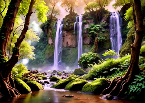 rivendell,cartoon video game background,rainforests,rainforest,ash falls,nature background,tropical forest,green waterfall,rain forest,forest landscape,waterfalls,waterfall,brown waterfall,elven forest,fantasy landscape,landscape background,water falls,cascada,water fall,forest background,Conceptual Art,Fantasy,Fantasy 27